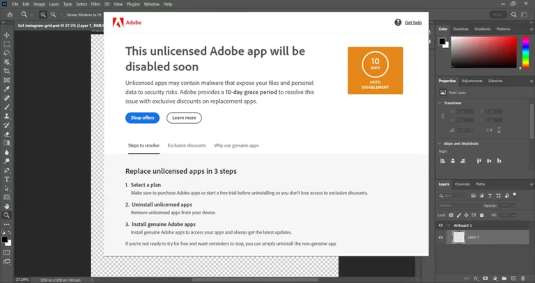 Unauthorized Photoshop fixed